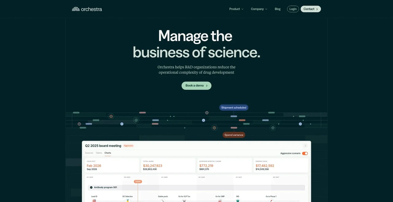 Orchestra Bio scientific operations landing page
